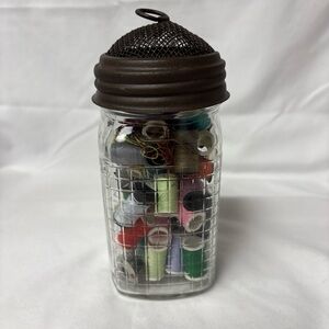 VTG Knox Square Waffle Canning Jar With Screen Dome Lid With Sewing Necessity’s